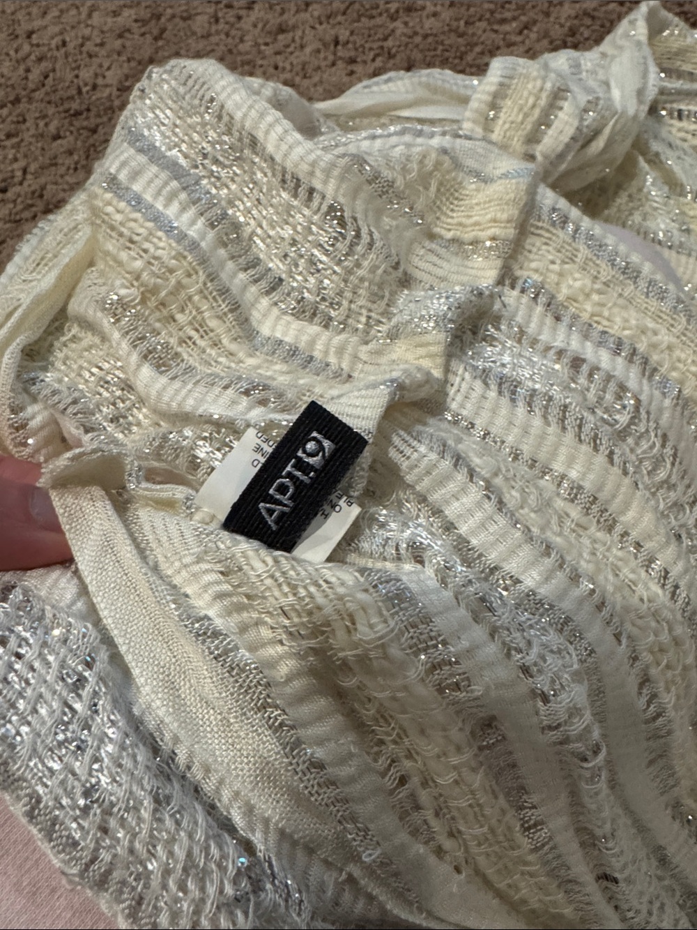 Apt. 9 Ivory infinity scarf with Silver Metallic Stripes Spring Fall lightweight - Picture 3 of 9
